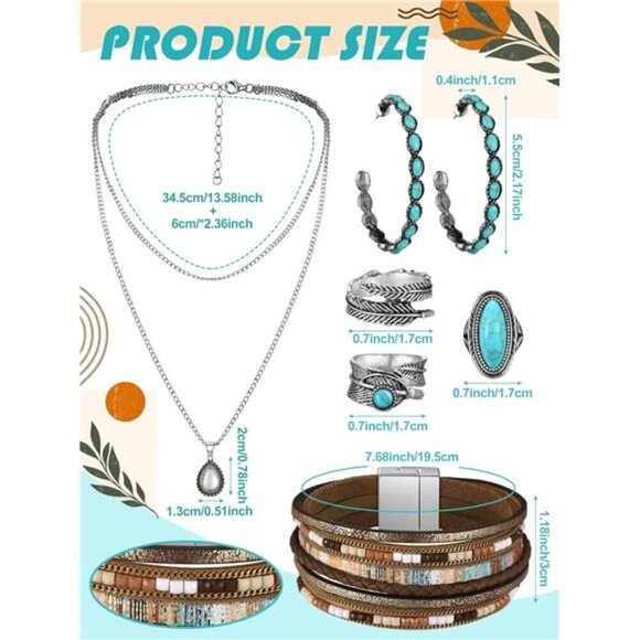 Bohemian Western Jewelry Turquoise Set Women Bohemian Pendant Layered Choker - Picture 3 of 6
